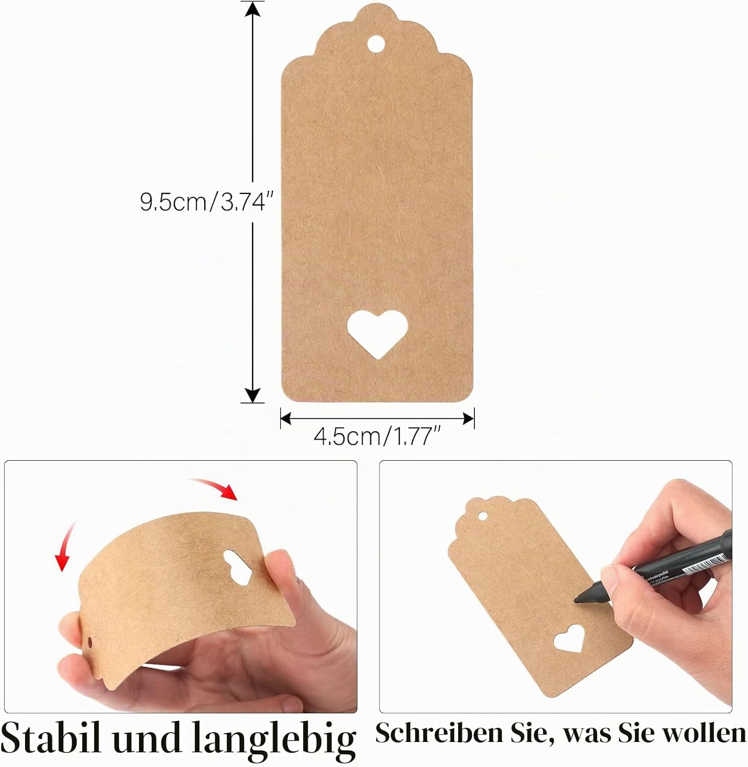 G2PLUS Set of 100 Gift Tags 4 cm x 9 cm Kraft Paper Labels Tags Gift Tags with Jute String 30 Metres – Bild 2