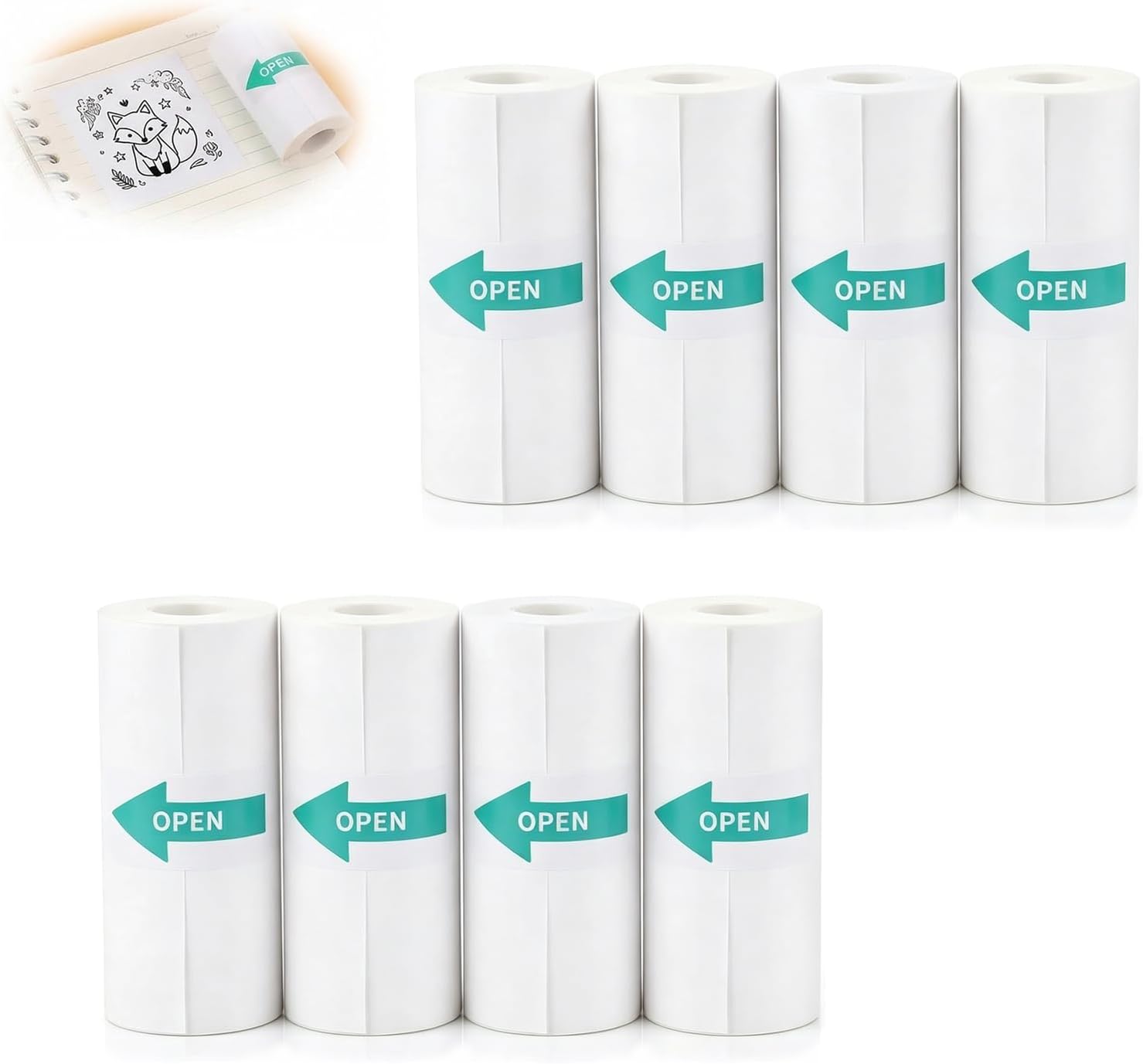 8 Rolls Mini Printer Rolls 57 x 25 mm Thermal Paper Self-Adhesive White