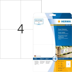 HERMA 10909 105x148mm Laser Paper Rectangular Heavy Duty Labels - Matte White (100 Labels, 4 per Sheet)