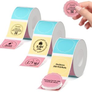 NIIMBOT Labels, 3 Rolls Compatible with NIIMBOT B1 B21 B3S Label Printer, 34 x 34 mm Labelling Paper