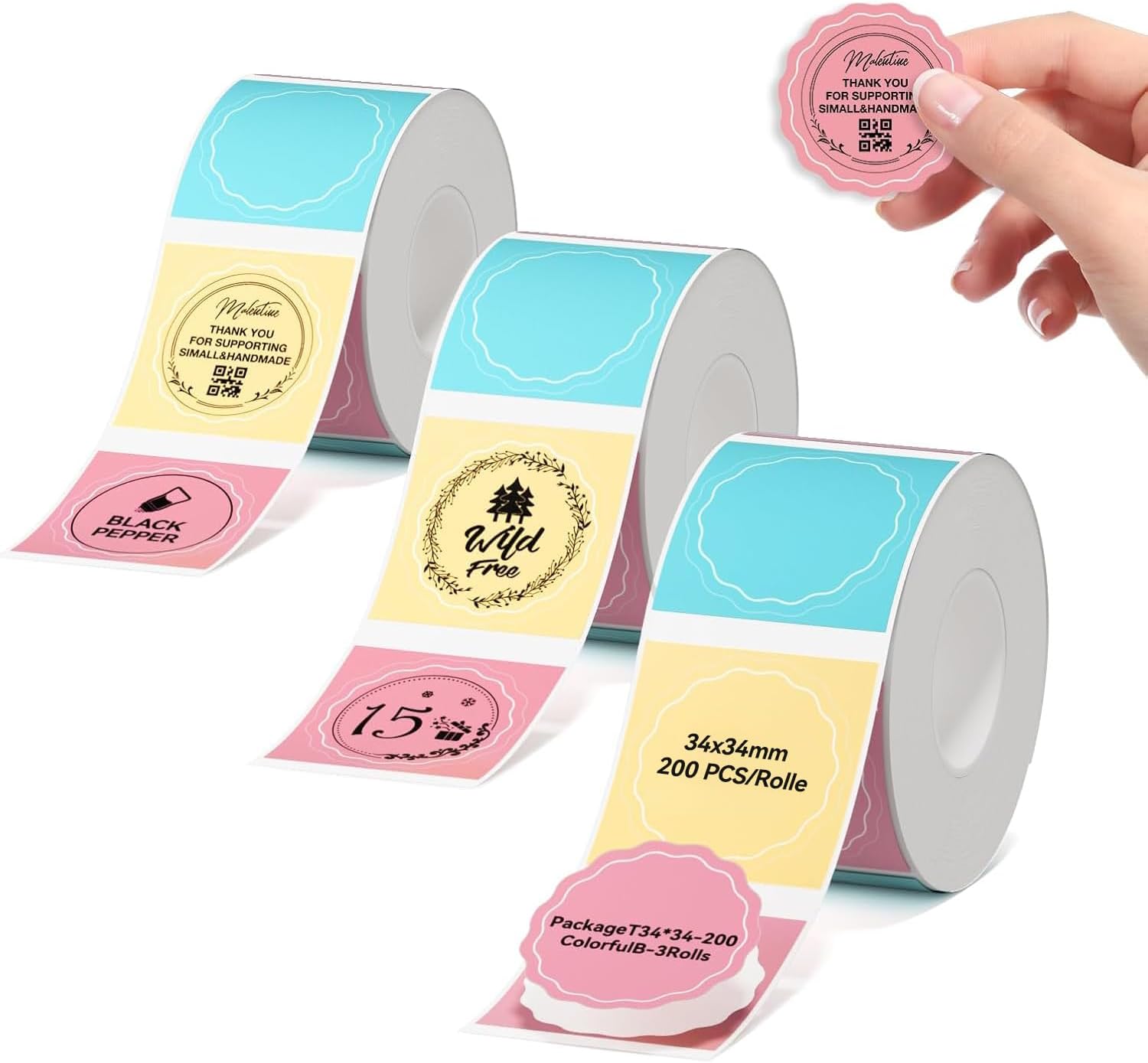 NIIMBOT Labels, 3 Rolls Compatible with NIIMBOT B1 B21 B3S Label Printer, 34 x 34 mm Labelling Paper