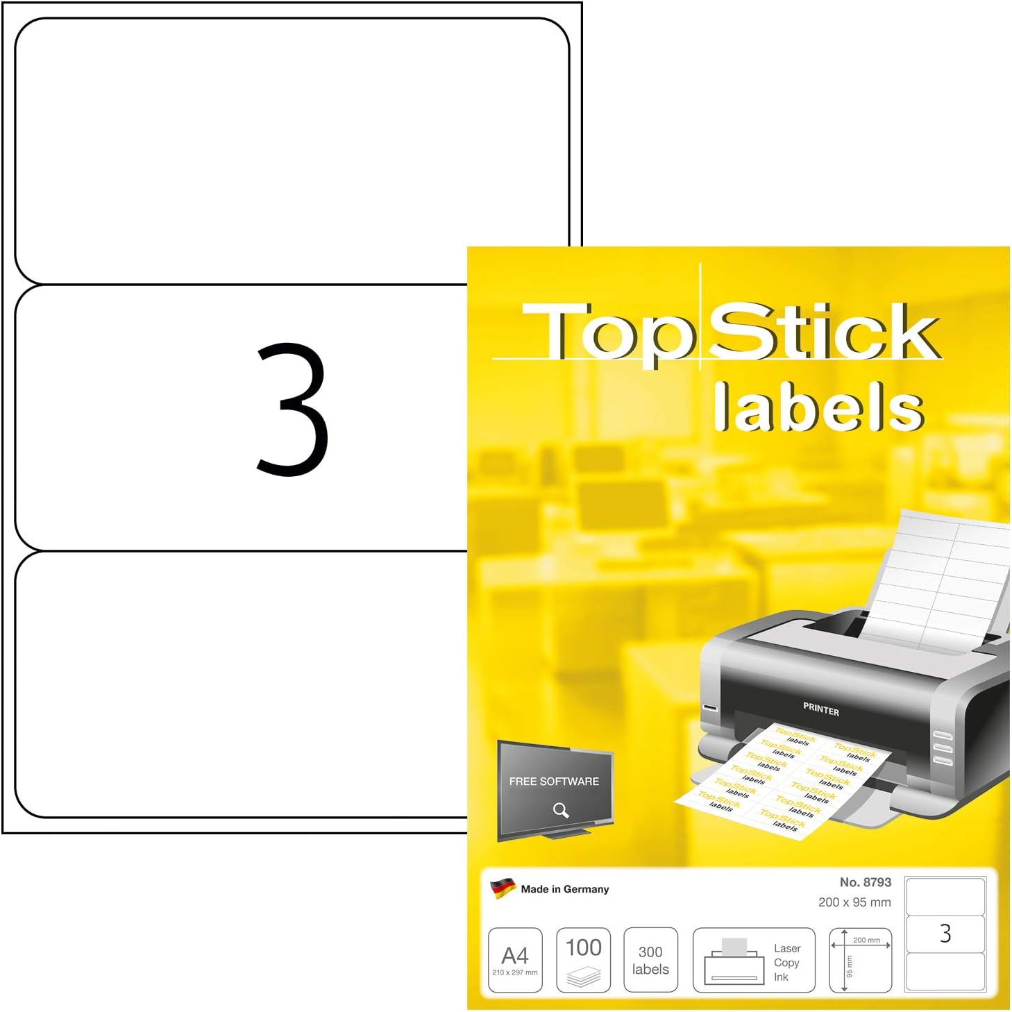 TopStick Universal Labels DIN A4 (Paper, Matte), Self-Adhesive, Printable, Permanent Address Labels, White