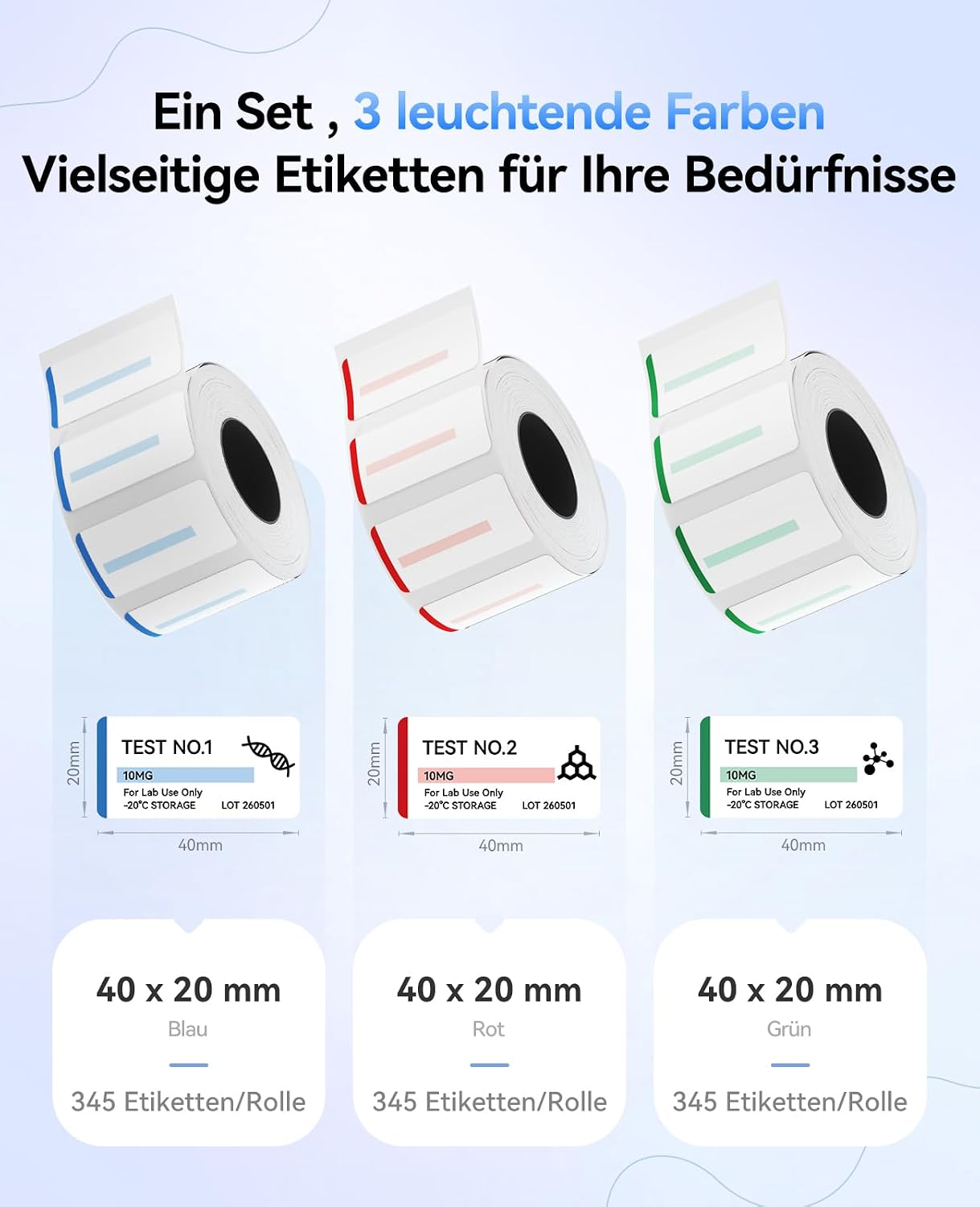 NIIMBOT M2 M3 Thermal Transfer Labels 3 Rolls 40 x 20 mm Multi-Coloured Set – Bild 2