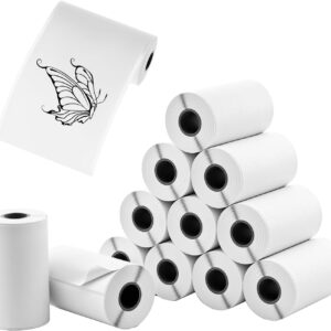 QWORK® 12 Rolls Thermal Paper Self-Adhesive 53 mm x 3.6 m – Mini Printer Rolls for Photos, Notes & DIY Journaling, Compatible with Phomemo M02, T02, M02S, White Sticker Paper