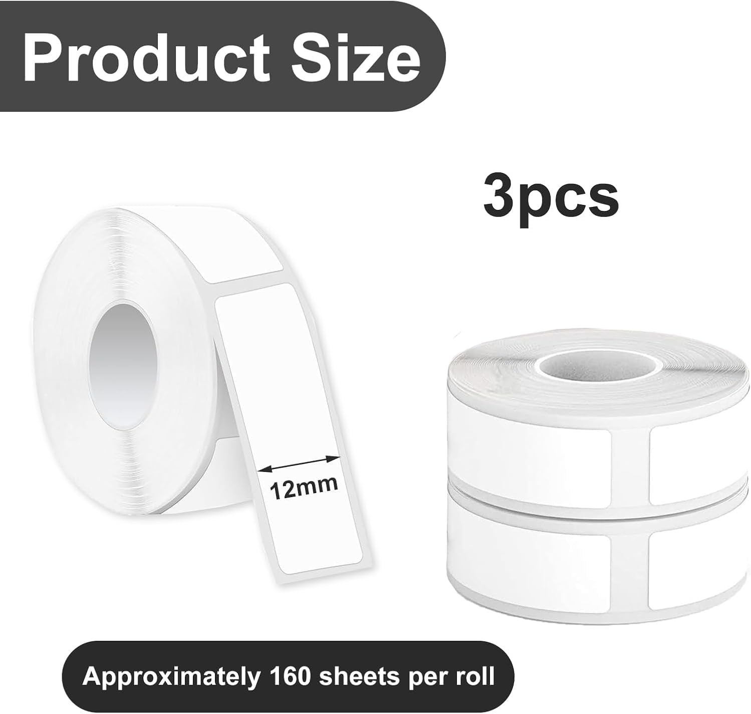 3 Rolls Replacement Label Tape 12 x 40 mm Self-Adhesive Thermal Labels – Bild 2