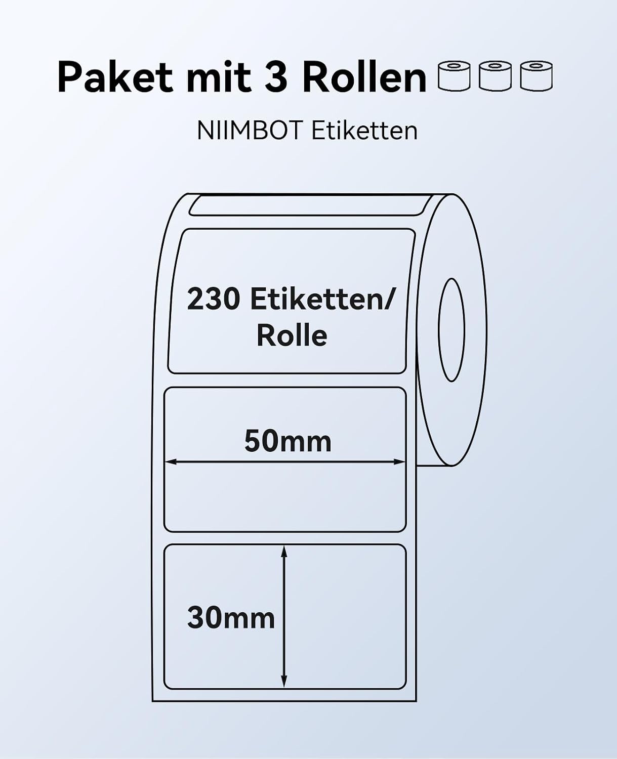 NIIMBOT Labels Compatible with B1 / B21 / B3S Label Printer, 3 Rolls 50 x 30 mm Thermal Label Tape for Supermarkets Retail Office, 230 Labels/Roll, White – Bild 2