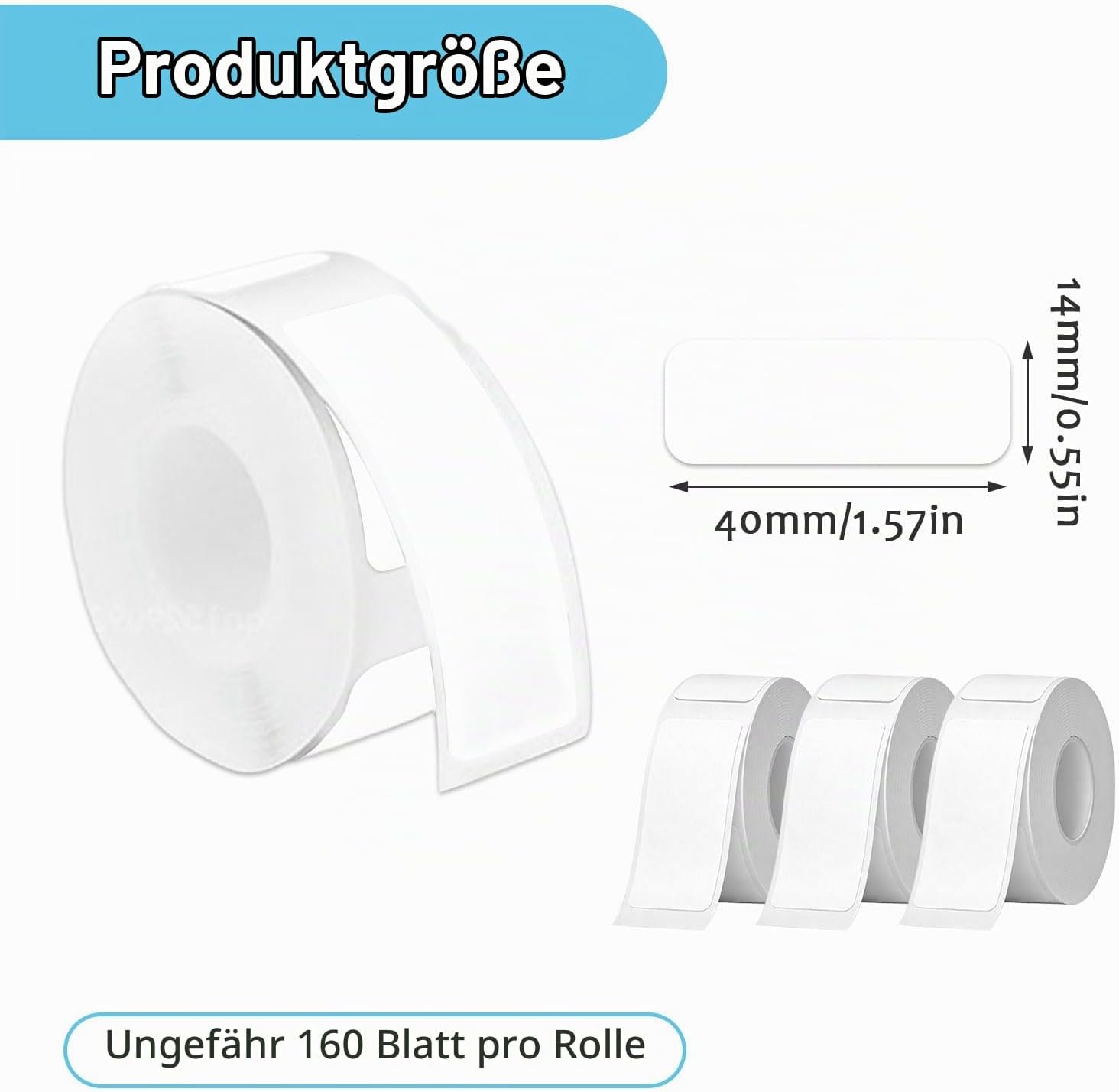 3 Rolls Replacement Label Tape 14 x 40 mm Self-Adhesive Thermal Labels – Bild 2