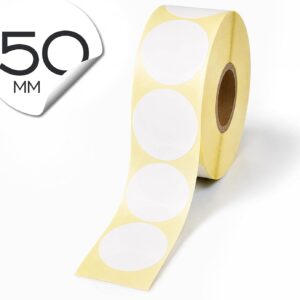 Marking Dots, Pack of 1000 Colourful Adhesive Dots on Roll, 50 x 50 mm, White, Glue Dots, Self-Adhesive, Round Stickers, Perfect for Labelling in the Office, Round Stickers