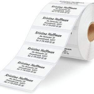 Self-Adhesive Personalised Address Labels 46 x 17 mm from 250 Labels / Roll White Paper Consisting of 1 to 5 Lines with Your Desired Text Name Stickers for Letters, School Supplies