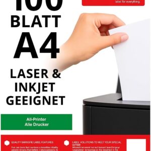 A4 Adhesive Labels for Printing – 100 Sheets Self-Adhesive Labels A4 – Label Paper for Printers – Stickers for Printing
