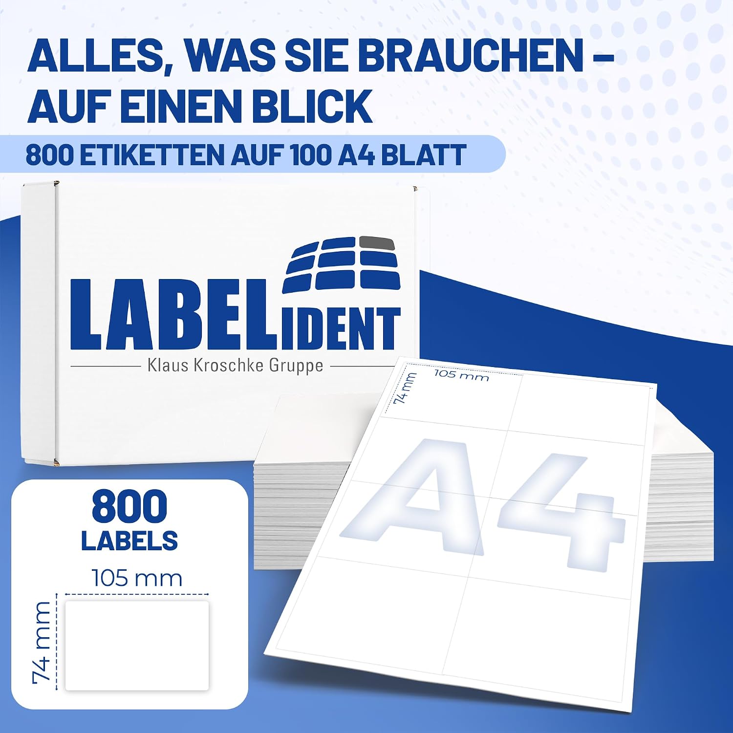 Labelident Laser Labels 105 x 74 mm White - 8 Labels per A4 Sheet - 800 Labels (100 DIN A4 Sheets) Suitable for Laser & Inkjet Printers – Bild 2