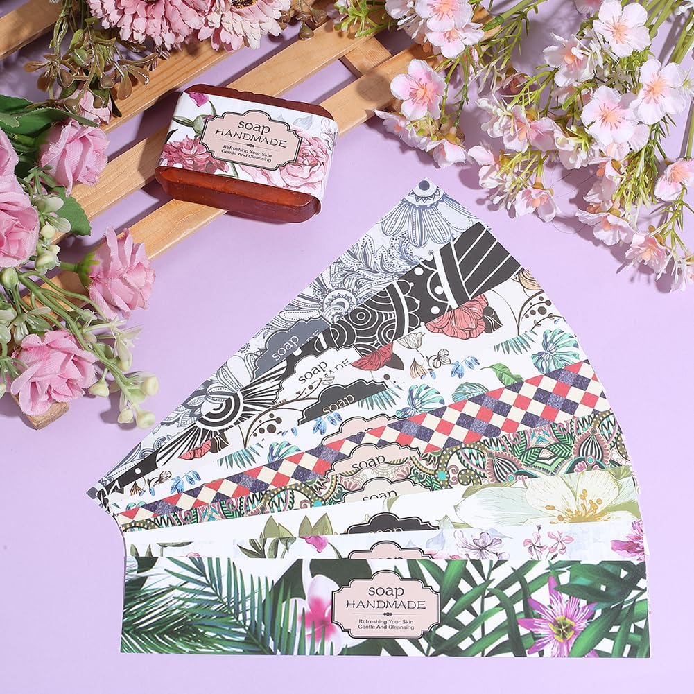 PH PandaHall 90pcs Soap Wrapper 9 Style Flower Wrap Paper Tape Vertical Soap Paper Tag Soap Cases Covers for Christmas Homemade Soap Bar Packaging Supplies – Bild 4