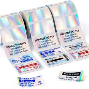 NIIMBOT M2 M3 Thermal Transfer Labels 40 x 20 mm 3 Rolls Laser Silver