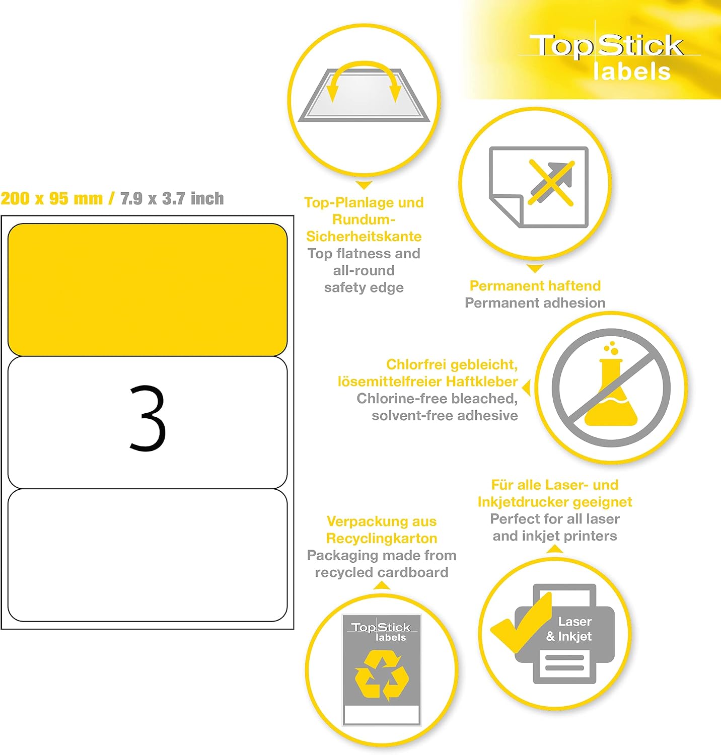 TopStick Universal Labels DIN A4 (Paper, Matte), Self-Adhesive, Printable, Permanent Address Labels, White – Bild 8