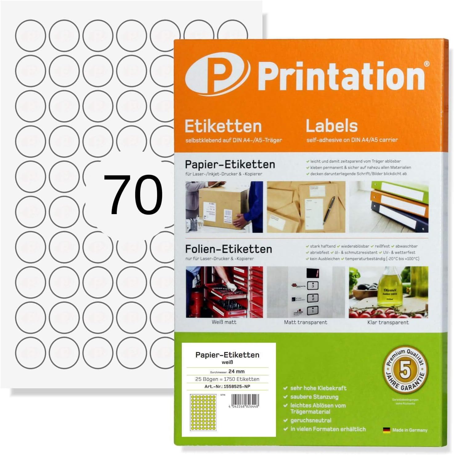 Printation Self-Adhesive Labels (Round Diameter 24 mm) 1750