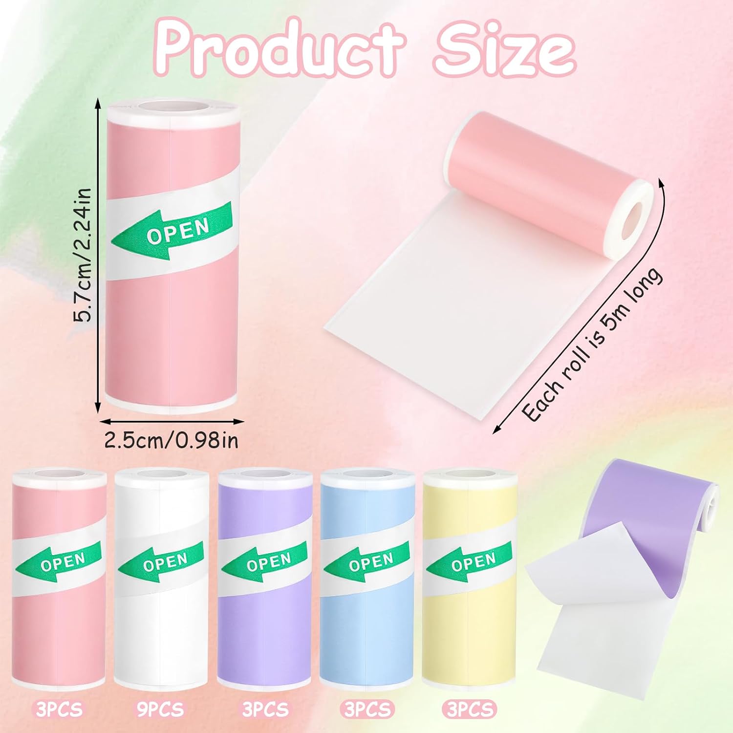 21 Rolls Thermal Paper Self-Adhesive 5 Colours Thermal Rolls 57 x 25 mm – Bild 2