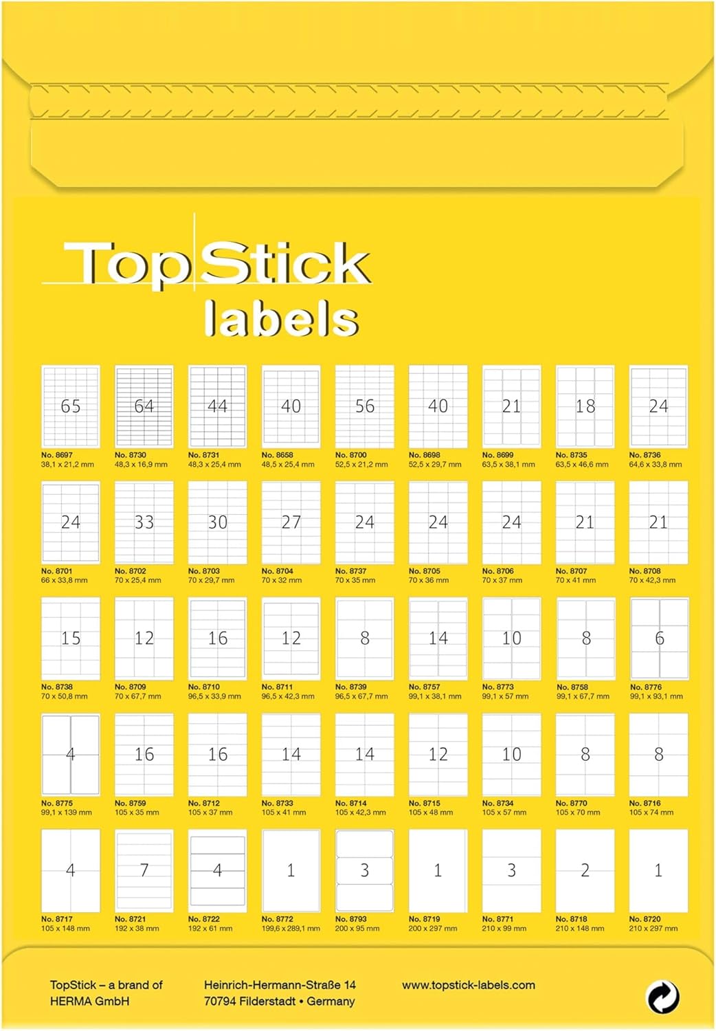 TopStick Universal Labels DIN A4 (Paper, Matte), Self-Adhesive, Printable, Permanent Address Labels, White – Bild 3