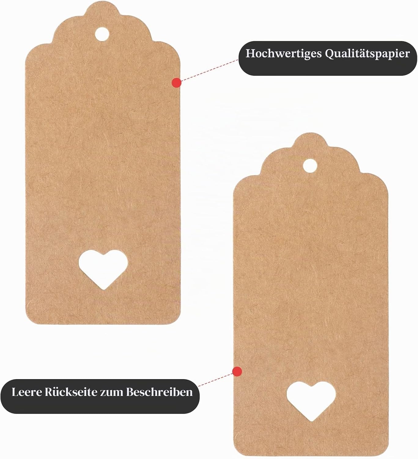 G2PLUS Set of 100 Gift Tags 4 cm x 9 cm Kraft Paper Labels Tags Gift Tags with Jute String 30 Metres – Bild 3