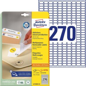 Avery Zweckform L4730REV-25 Universal Labels 17.8 x 10 mm 25 Sheets / 6750 Labels/White