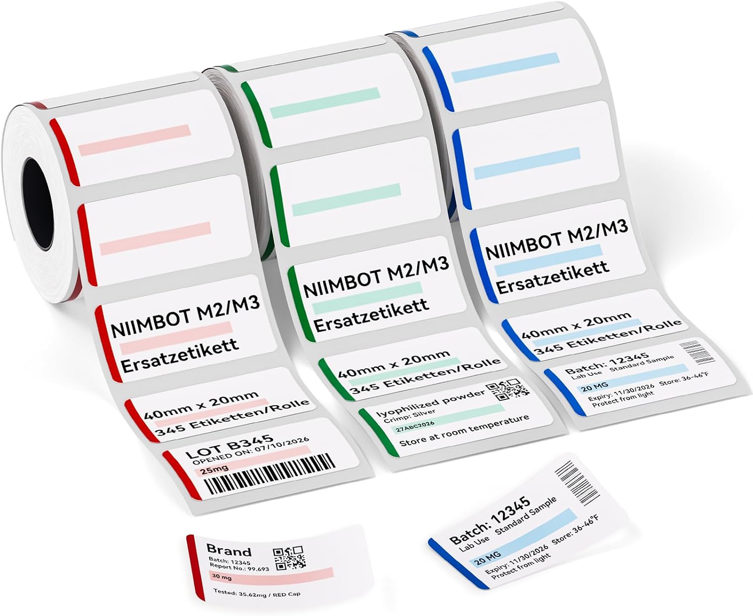 NIIMBOT M2 M3 Thermal Transfer Labels 3 Rolls 40 x 20 mm Multi-Coloured Set