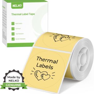 Thermal Labels for Nelko PM220 Label Printers – 2 Inch (50 mm) Round, Waterproof, Multipurpose, 1 Roll of 150 Self-Adhesive Thermal Paper Labels (Yellow)