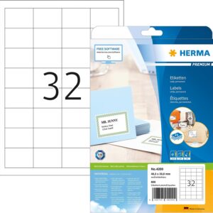 HERMA 4200 48.3x33.8mm Colour Laser Paper Rectangular Premium Multi Function Labels - Matte White (800 Labels, 32 per Sheet)