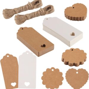 Pack of 100 Kraft Paper Gift Tags for Labelling Paper Tags with 16 m Jute