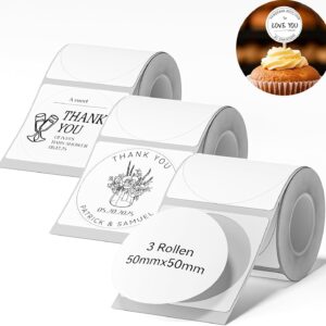 NIIMBOT Labels Compatible with B1 / B21 / B3S Label Printer, 3 Rolls 50 x 50 mm Thermal Label Tape for Supermarkets Retail Office, 150 Labels/Roll, White, Round