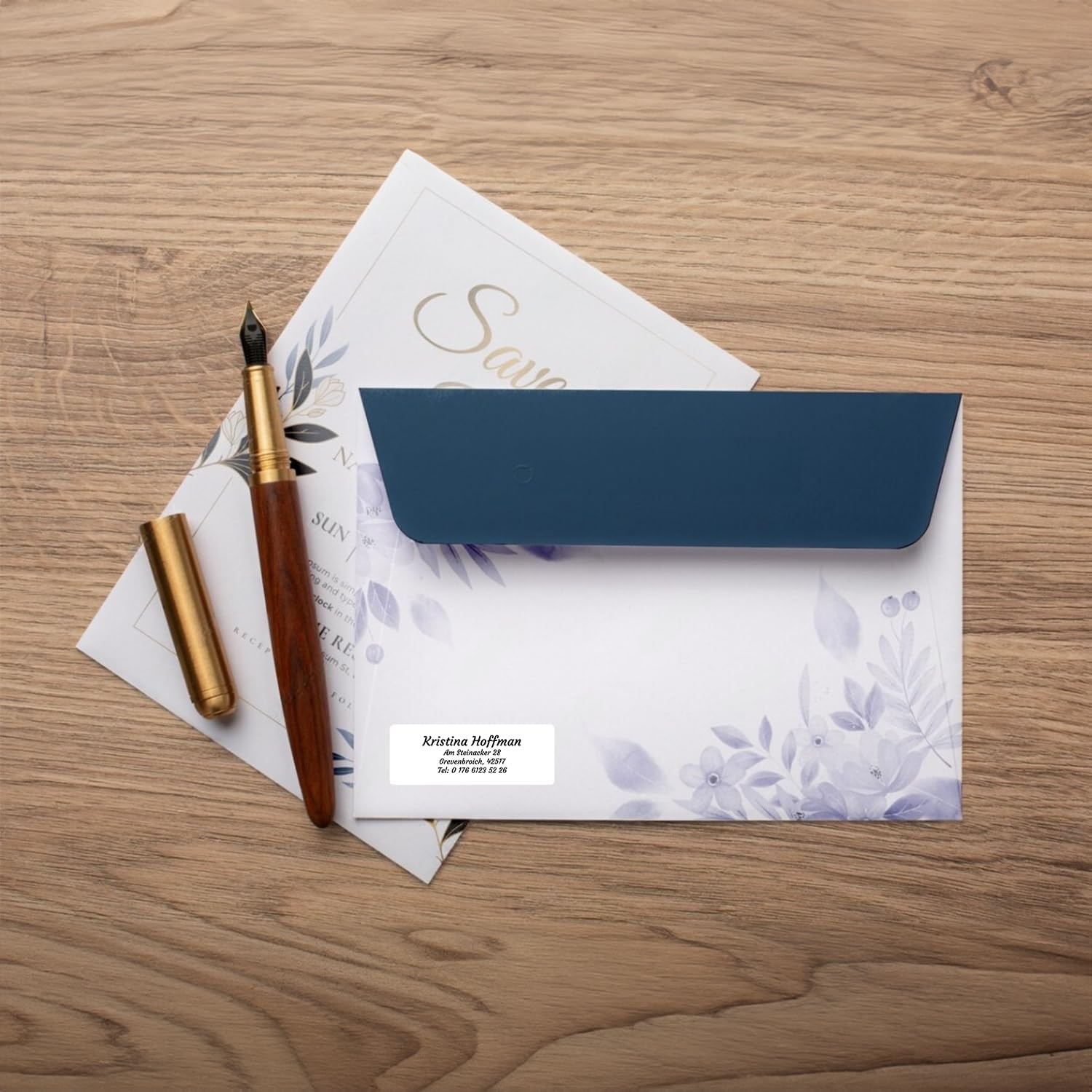 Self-Adhesive Personalised Address Labels 46 x 17 mm from 250 Labels / Roll White Paper Consisting of 1 to 5 Lines with Your Desired Text Name Stickers for Letters, School Supplies – Bild 4