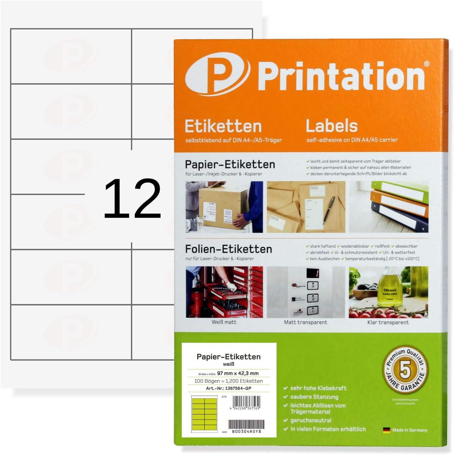 Printation Self-Adhesive Labels 97 x 42.3 mm Pack of 1200