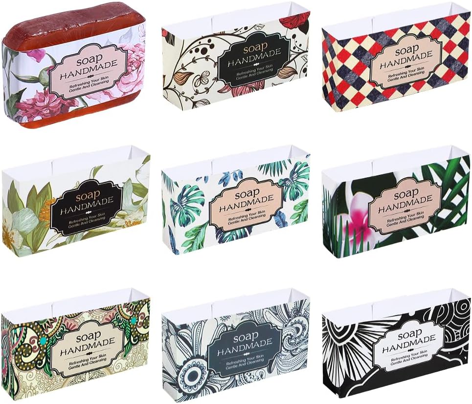 PH PandaHall 90pcs Soap Wrapper 9 Style Flower Wrap Paper Tape Vertical Soap Paper Tag Soap Cases Covers for Christmas Homemade Soap Bar Packaging Supplies