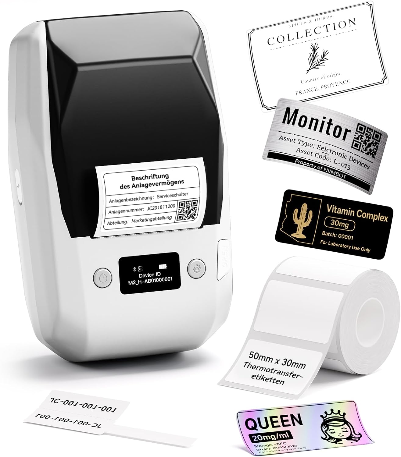 NIIMBOT M2 Label Printer with Label Thermal Transfer Label Printer, White
