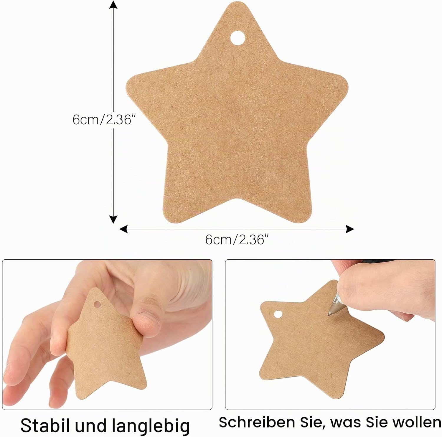 G2PLUS Brown Star Christmas Gift Tags with String: 6 cm, Pack of 100 – Bild 2