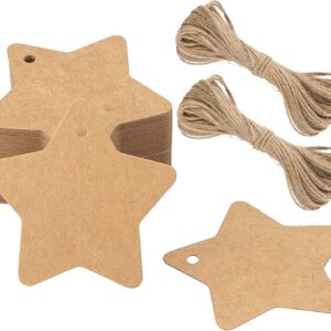 G2PLUS Brown Star Christmas Gift Tags with String: 6 cm, Pack of 100