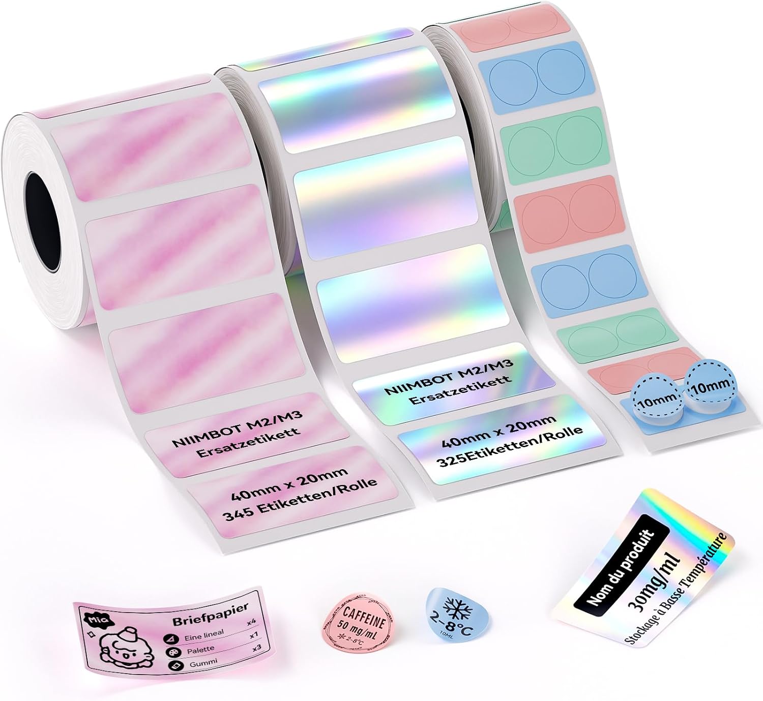NIIMBOT M2 M3 Labels, 3 Rolls Self Adhesive Label Tape, Package D