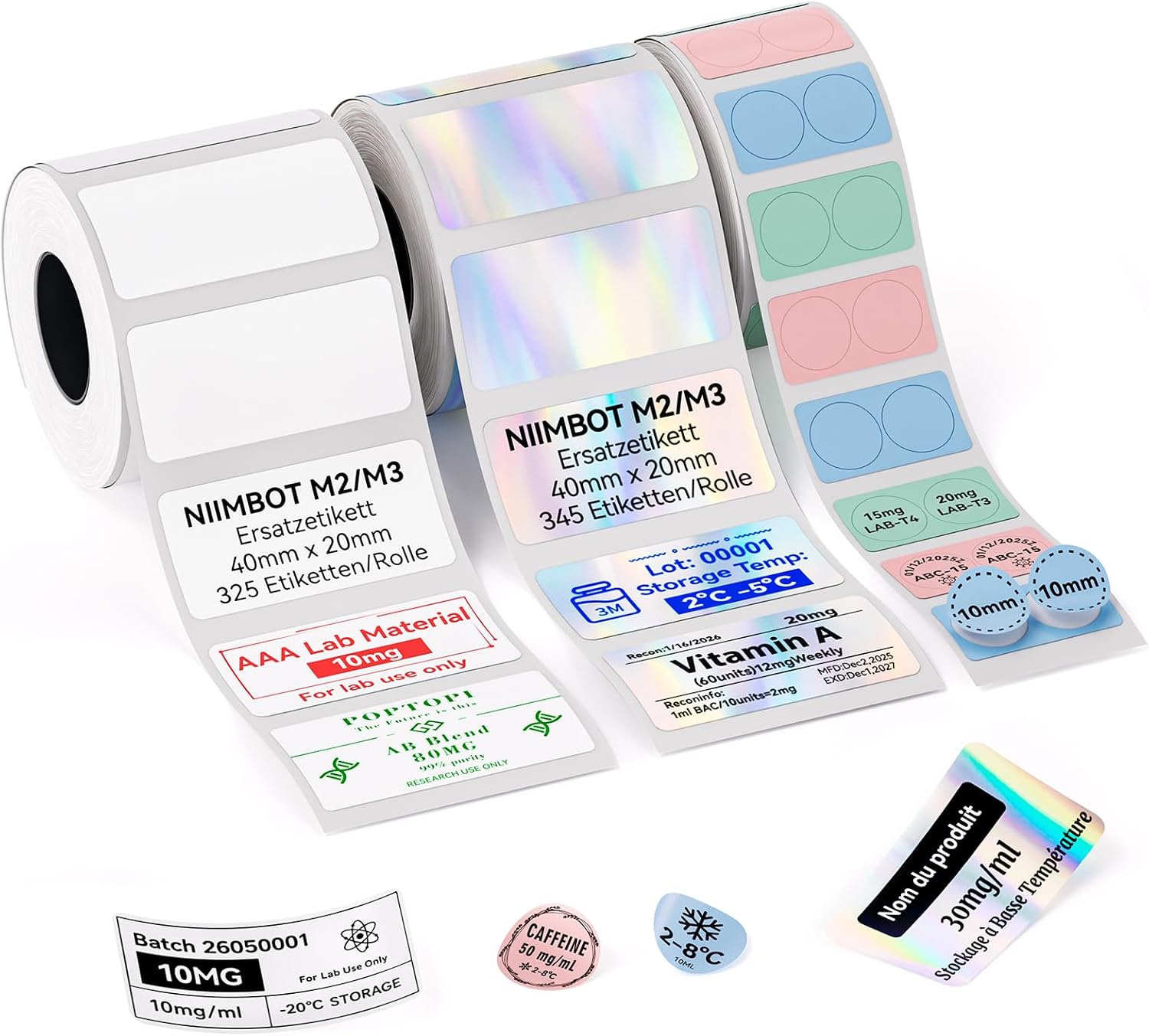 NIIMBOT M2 M3 Thermal Transfer Labels, 3 Rolls Label Tape, Package B