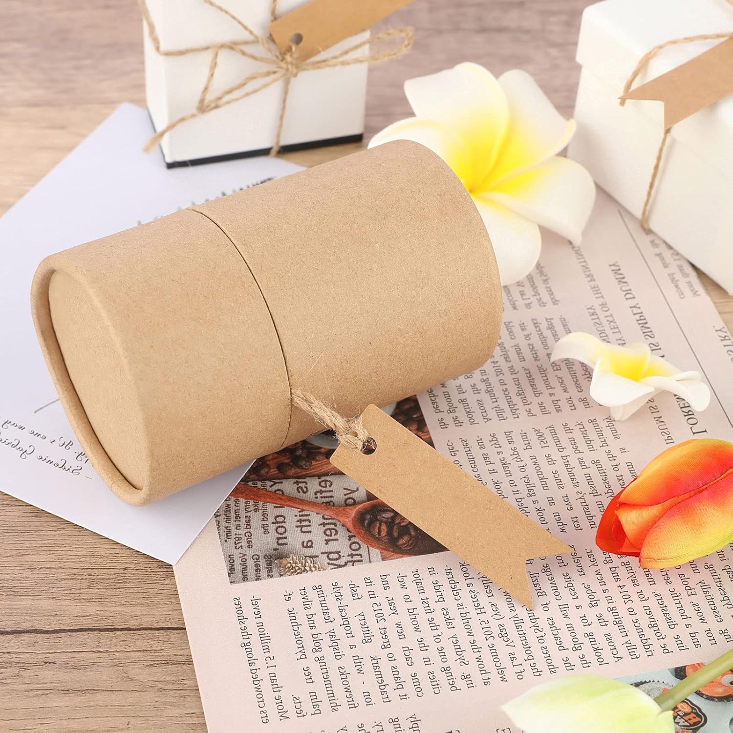 G2PLUS Small Kraft Paper Labels Tags – 7 x 2 cm Mini Gift Tags – Pack of 100 Tags Labels with Jute String (Brown) – Bild 5