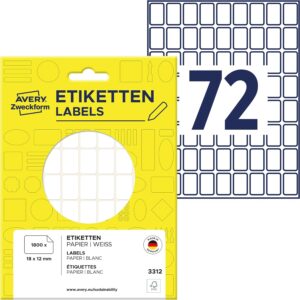 Avery Zweckform 3312 Multipurpose Labels 18 x 12 mm Pack of 1800