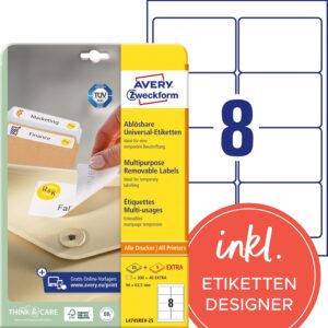 Avery Zweckform Removable Labels e.g. for Labelling Slide Boxes 96x63.5 mm 200 Labels White