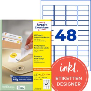 Avery Zweckform Multi-Purpose Removable Labels for all A4 Printers, 45.7 x 21.2 mm weiß (wiederablösbar)