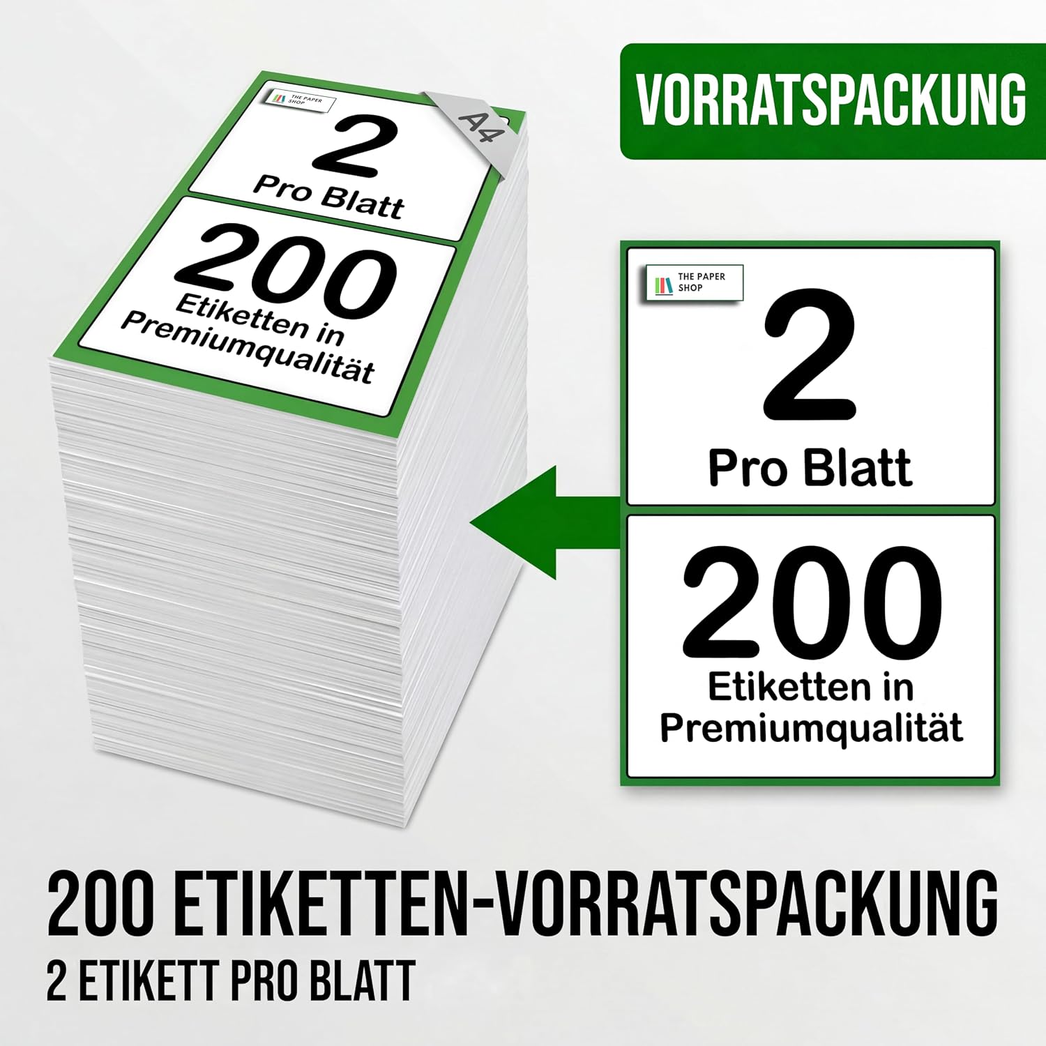The Paper Shop Self-Adhesive Labels A4 Double Sheet - 2 per Sheet White (200 Labels) | Address Labels Printable 119.6 x 143.5 mm for Laser and Inkjet Printers | Shipping Package – Bild 5