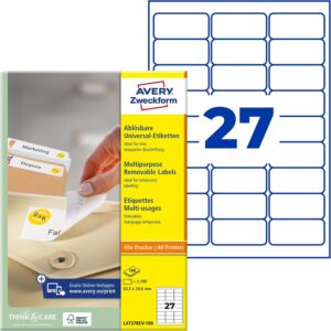 Avery L4737REV-25 - Removable Labels 63.5x29.6mm L4737REV-25 (675 Labels)