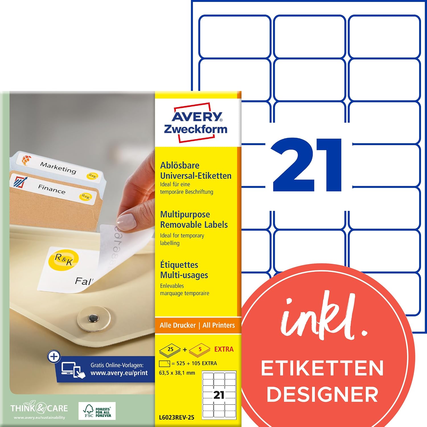 Avery Zweckform L6023REV-25 Removable Labels Company Labels to Identify Brochures 63.5 x 38.1 mm 25 Sheets – Bild 13