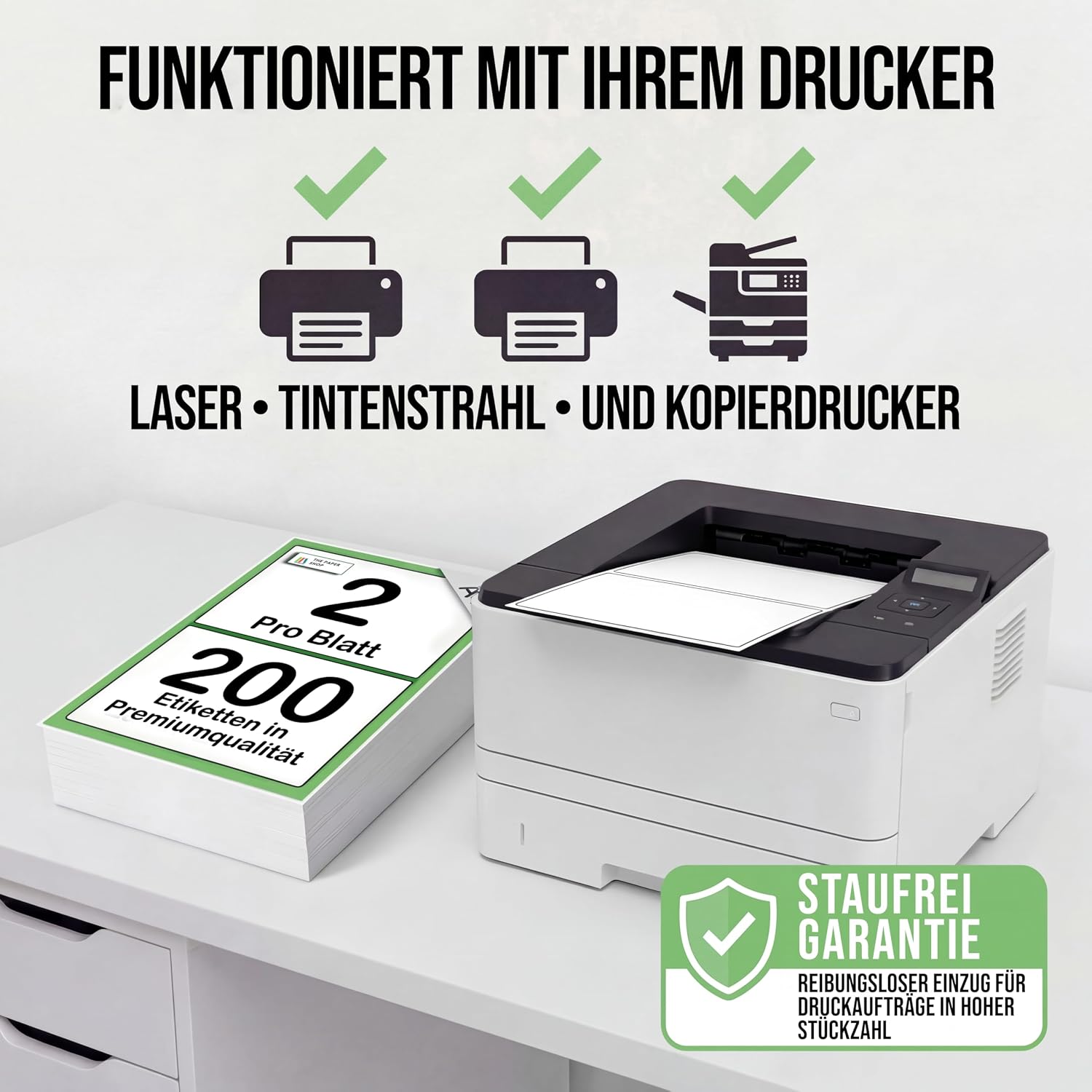 The Paper Shop Self-Adhesive Labels A4 Double Sheet - 2 per Sheet White (200 Labels) | Address Labels Printable 119.6 x 143.5 mm for Laser and Inkjet Printers | Shipping Package – Bild 3
