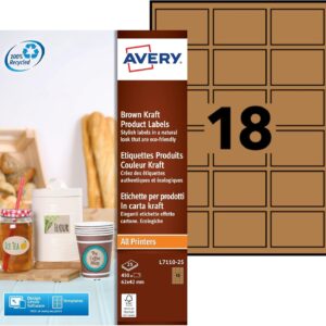 Avery Purpose Form L7110-25 Product-Labels, 42 x 62 mm, 25 Sheet, 450 pcs, Natural Brown