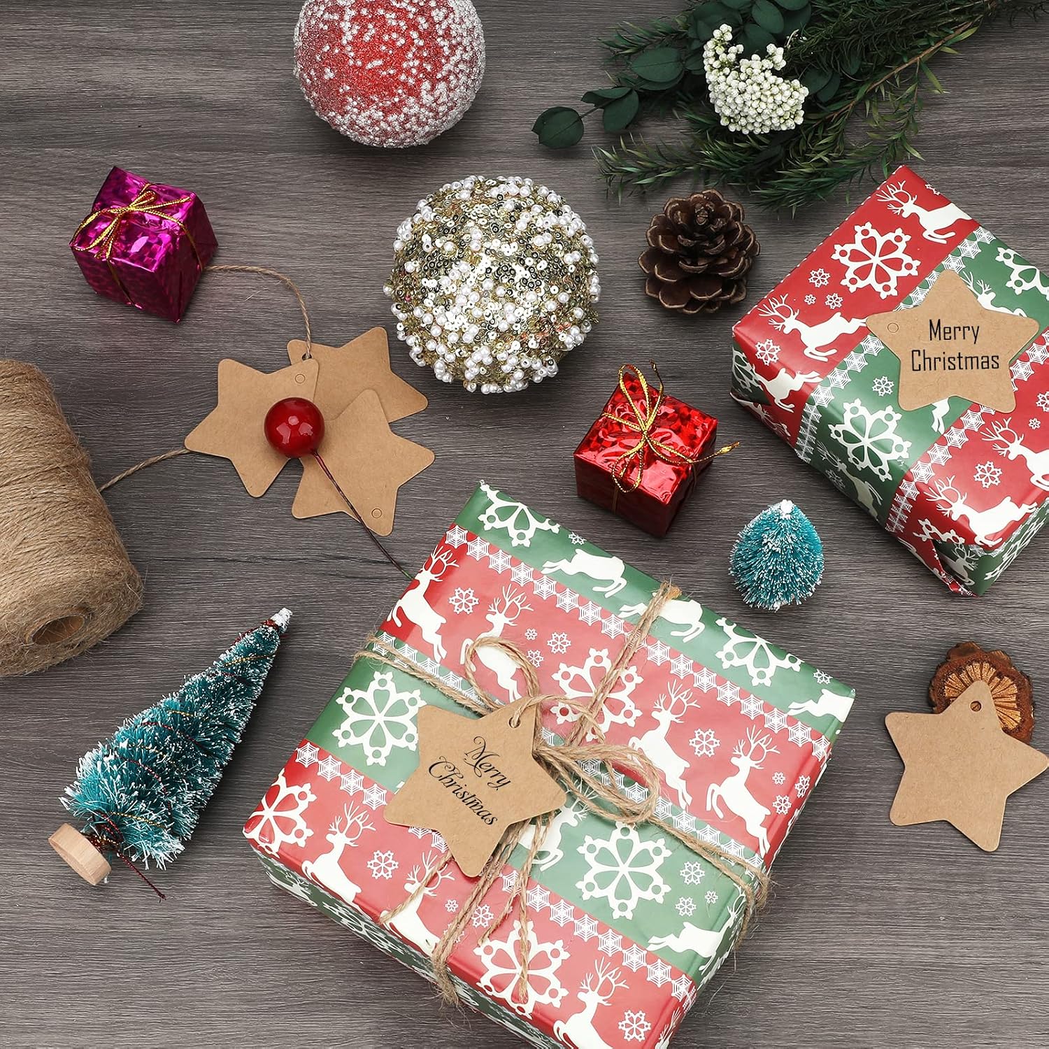 G2PLUS Brown Star Christmas Gift Tags with String: 6 cm, Pack of 100 – Bild 3