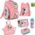 Familando Minnie Mouse School Bag Set 7-Piece Pencil Case Painting / Craft Apron and Rain Cover Pink Minnie Mouse