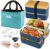 HOLIPOT Bento Box, Lunch Box with Compartments, 2 Levels with 2 Pieces, Environmentally Friendly PP & Stainless Steel Containers, with Fork Spoon Dividers, Carry Bag, for Children and Adults, Blue