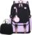Bevalsa School Backpack Girls Teenager School Bag with Lunch Bag School Bag Set Leisure Backpack Large 210 Waterproof School Bag Backpack for Children Primary School Students, Purple, L, shoe bag