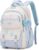 Backpack Girls School Bag for 3rd 5th Grade, Casual Large Kids Backpack with Pom Pom Pendant & Star Badge, Lightweight School Backpack Teenager with Trolley Strap